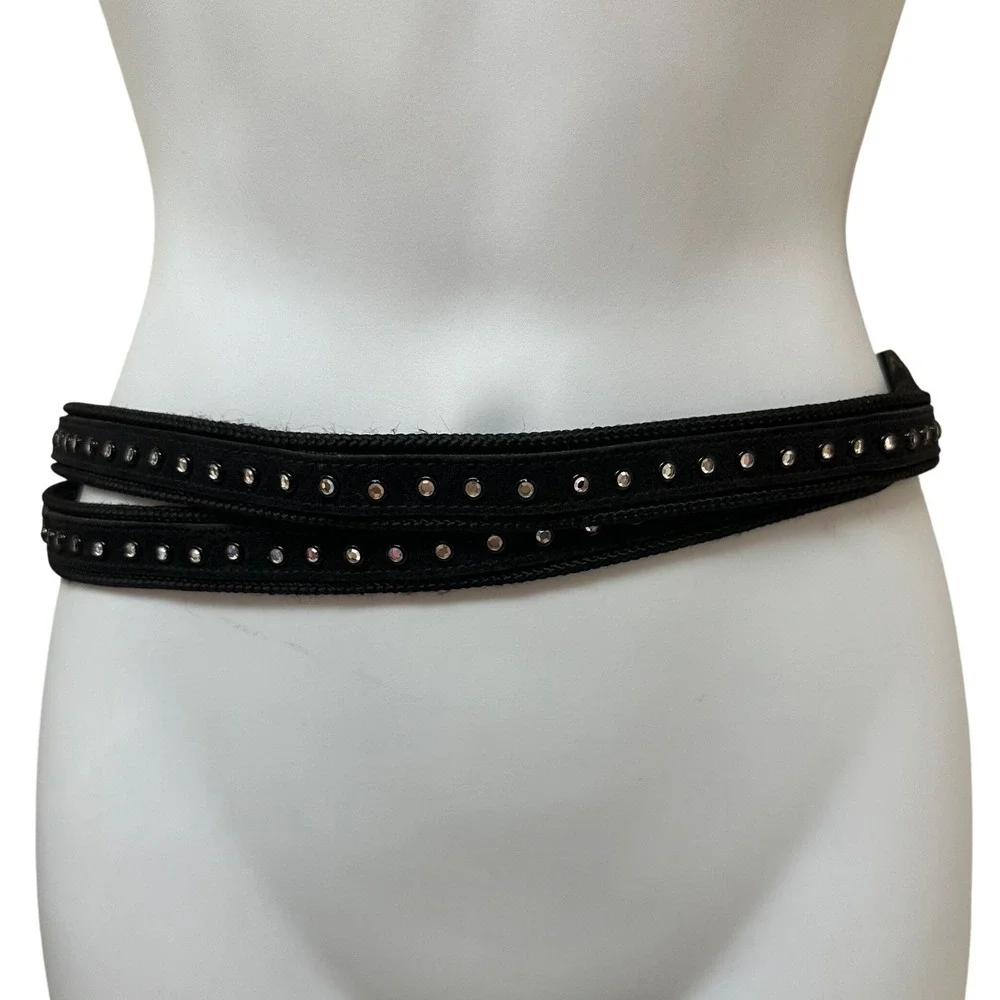 Yves Saint Laurent Vintage Black Suede Crystal Studded Belt Small 4485 France